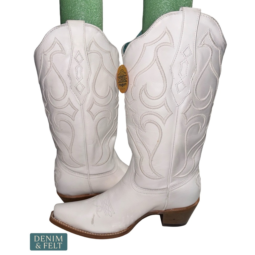 NEW Corral White Snip Toe Embroidered Cowhide Western Cowboy Cowgirl Boots 8M - Picture 10 of 16